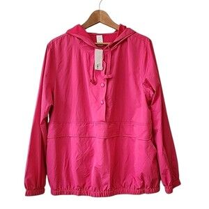 LIVI Pullover Windbreaker Woman's 14/16 Pink Hooded Half Snap Front Active NWT